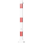 Barrier posts | Steel tube  60 x 2,5 mm | foldable | with triangular locking mechanism | to be fixed by plugswith base plate 100 x 150 mm | hot-dip galvanized and white coatedwith three red reflecting stripes | with 2 eyelets